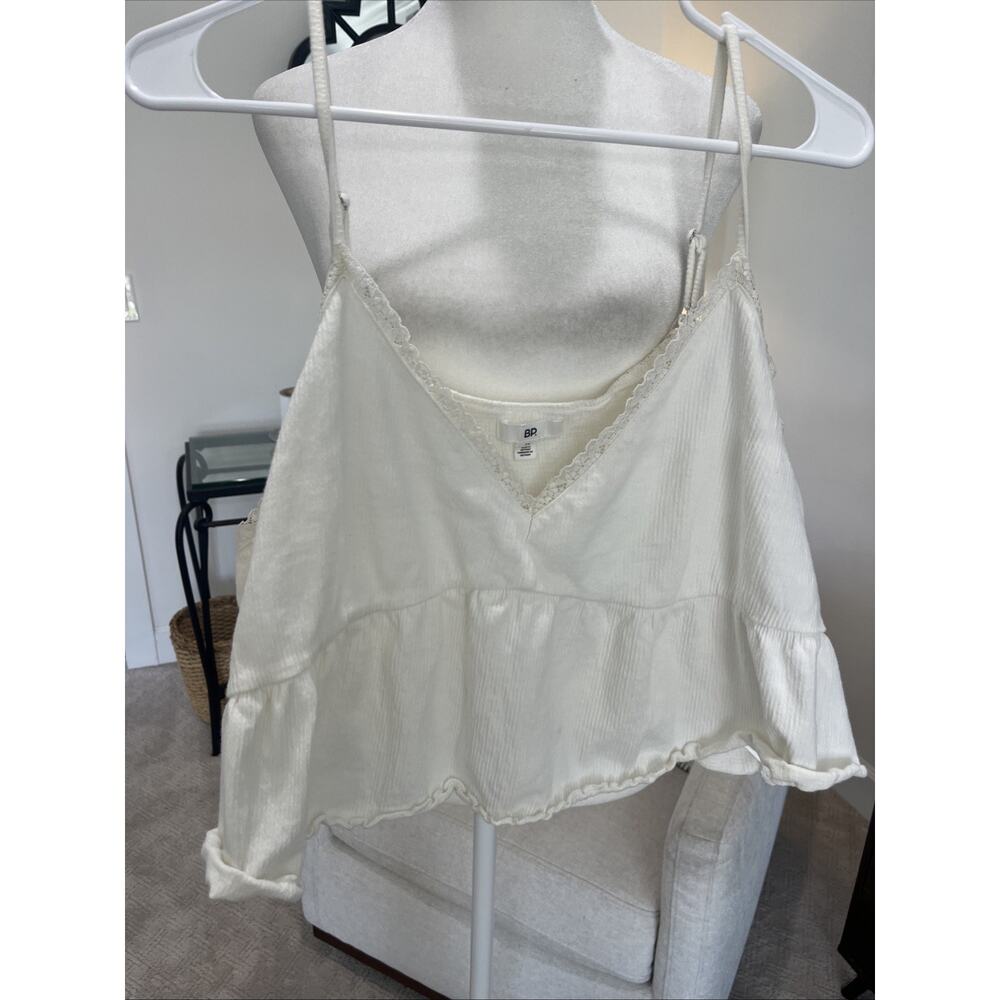 BP Lace Smocked Crop Babydoll Tank Top Size 1X Ivory Whimsigoth Grunge Ruffle
